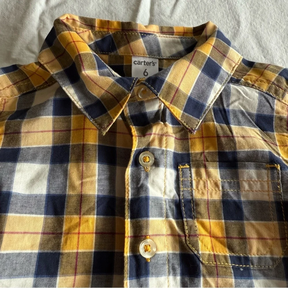 NWT Carter's Navy and Mustard Plaid Button Down Shirt & Pants Set Size 6 Month
